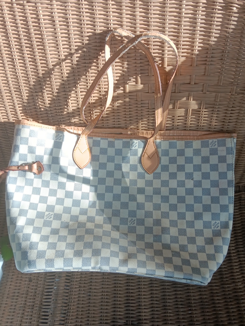 Louis Vuitton Blue and White Damier Azur Tote with Tan Trim